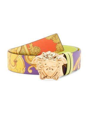 Versace Vitello Stampa Leather Belt In Dark Orchid Sun Citron 